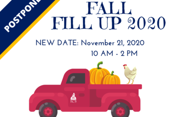 fall fundraiser ad with vintage red truck and pumpkins and fall leaves